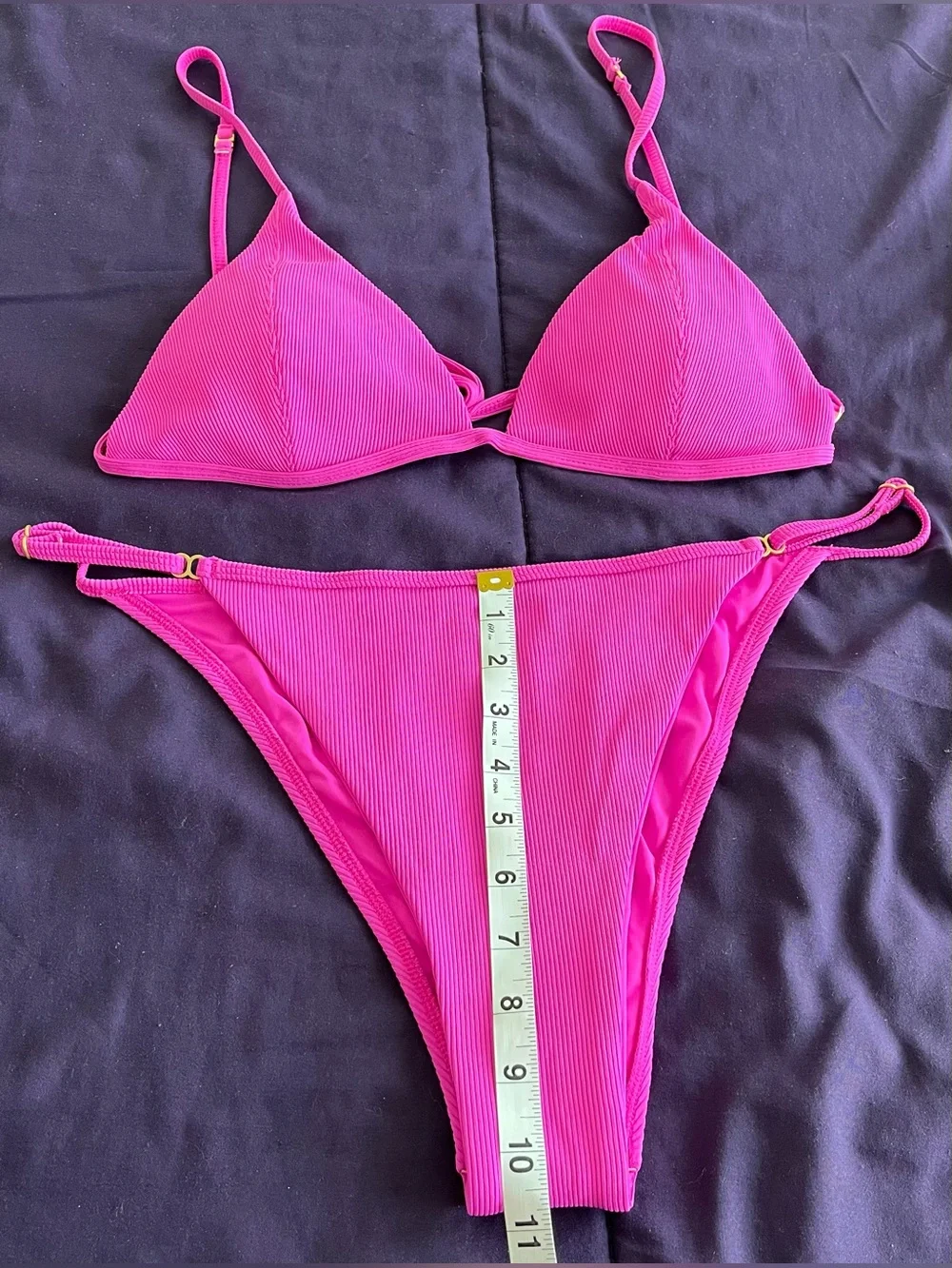 L*Space Bikini Set Lindsay Convertible Top & Remi Bottom XL Fuschia Ribbed Swim